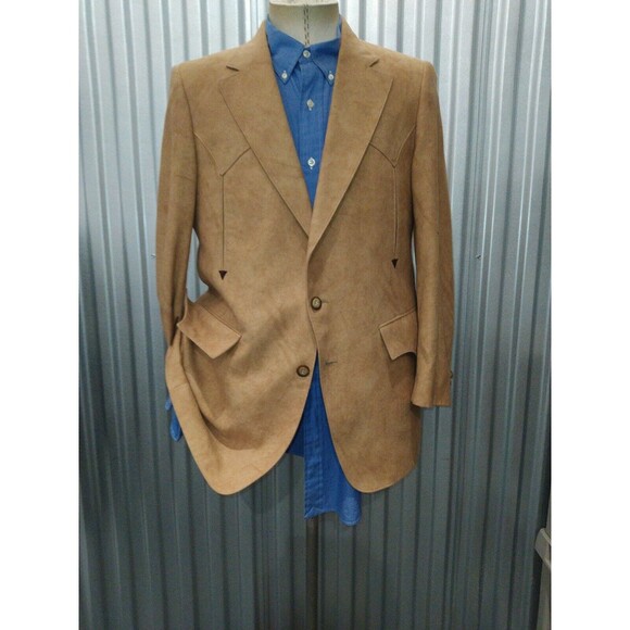 VTG 40R H Bar C Western Rockabilly Brown Faux Suede Blazer Sport Coat Jacket